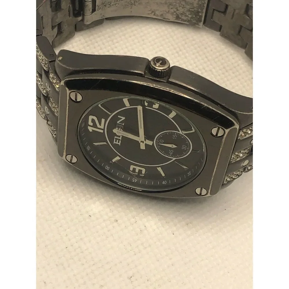 Elgin FG9752 Men's Silver Stainless Steel Analog Black Dial Quartz Watch KS126